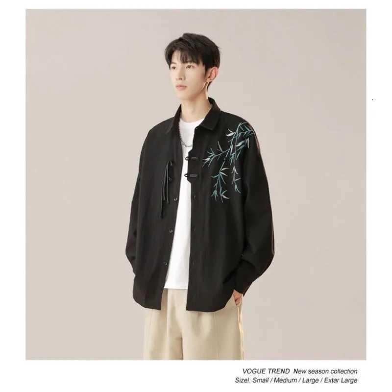Chinese Style Green Bamboo Embroidered Long-sleeved Shirt for Boys New Chinese Style Autumn New Retro Button Splicing Cardigan C260209