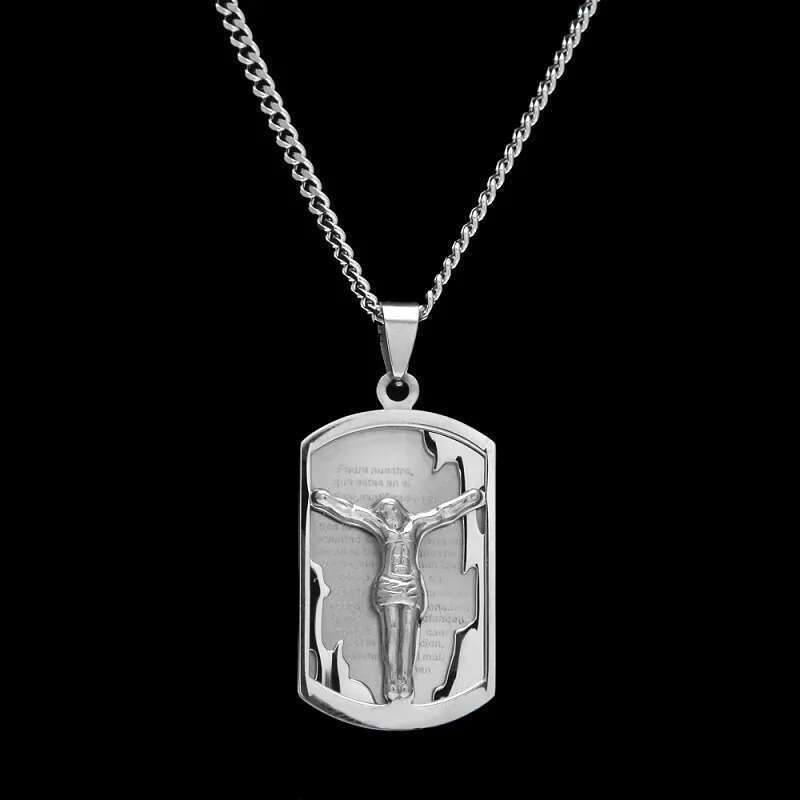 Mens Hip Hop Neclace Jewelry Stainless Steel Jesus Pendant Necklace Fashion Gold Dog Tag Necklaces 77