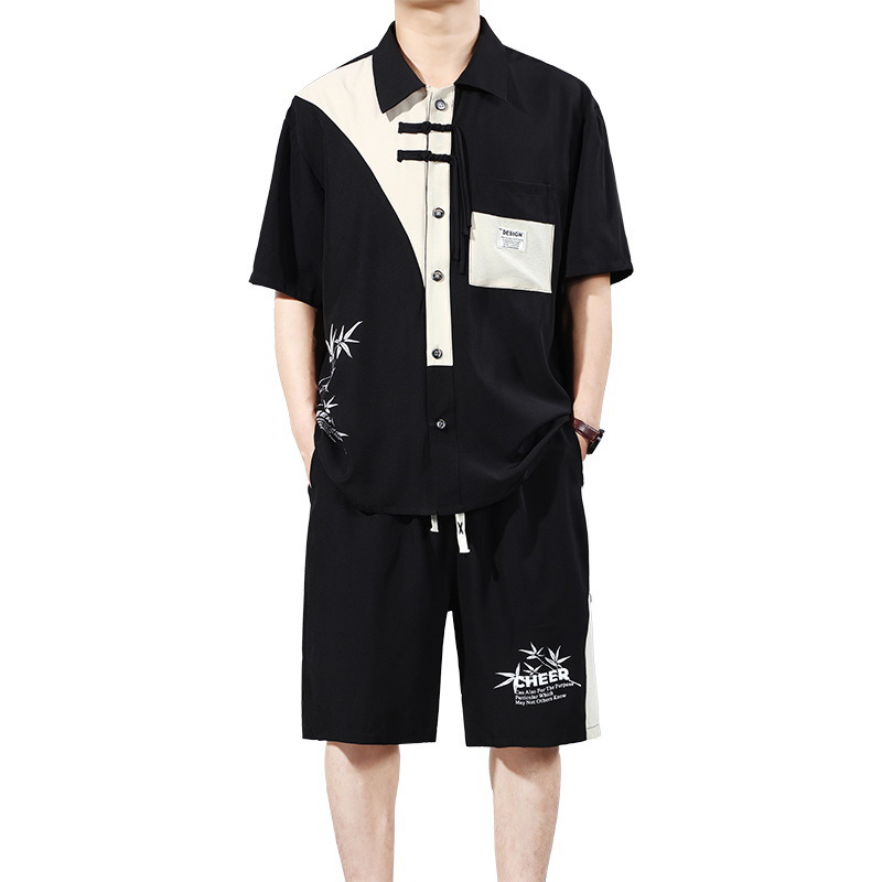Thickening and enlarging short-sleeved button-down shirt for men summer new Chinese-style traditional Chinese elements