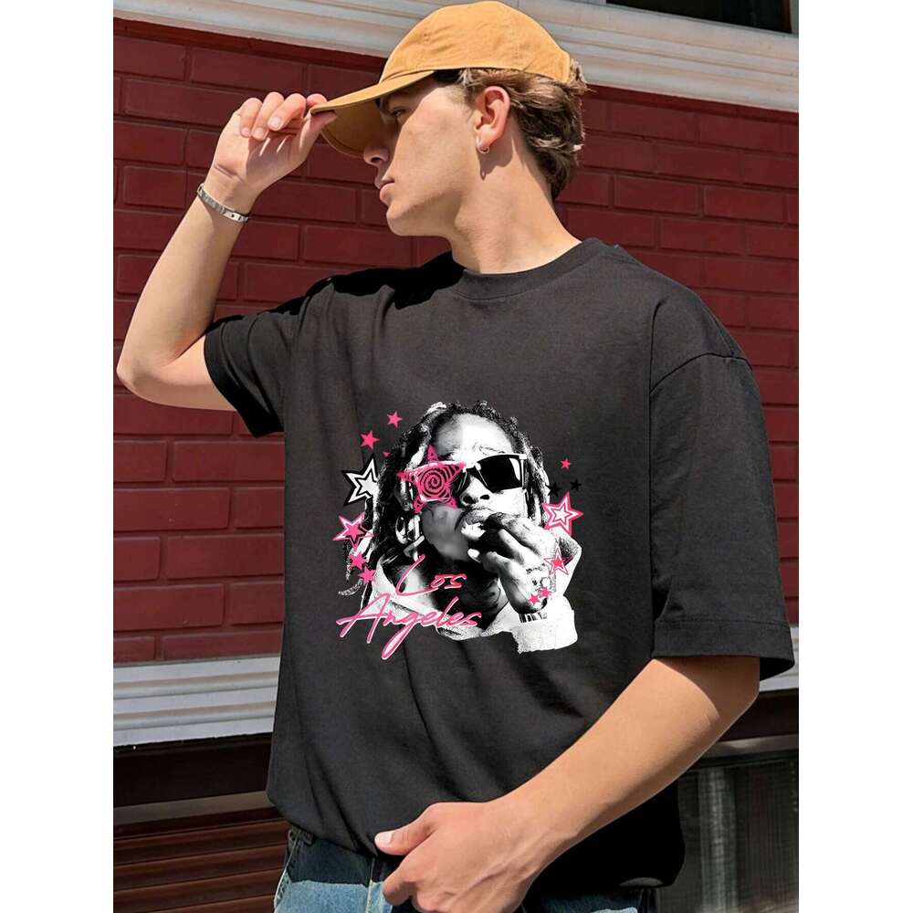 Mens Oversized Y2K Rapper Graphic Printed Cotton Short Sleeve T Shirt Summer Casual for Men X260209