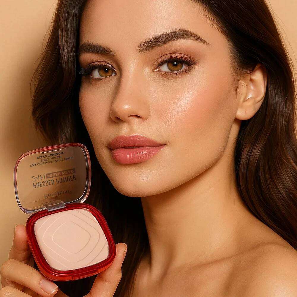 Waterproof Matte Pressed Powder Full Coverage Oil Control 24H Weightless Foundation Long Lasting Non Caking Finishing 26L0209