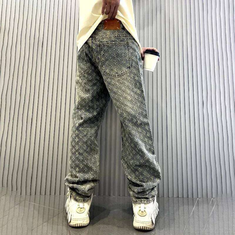 American Ins Street Clothing Retro Embroidered Printed Trousers Fashion Brand Jacquard Design Men's Y2K Wide Legs Hip Hop Jeans