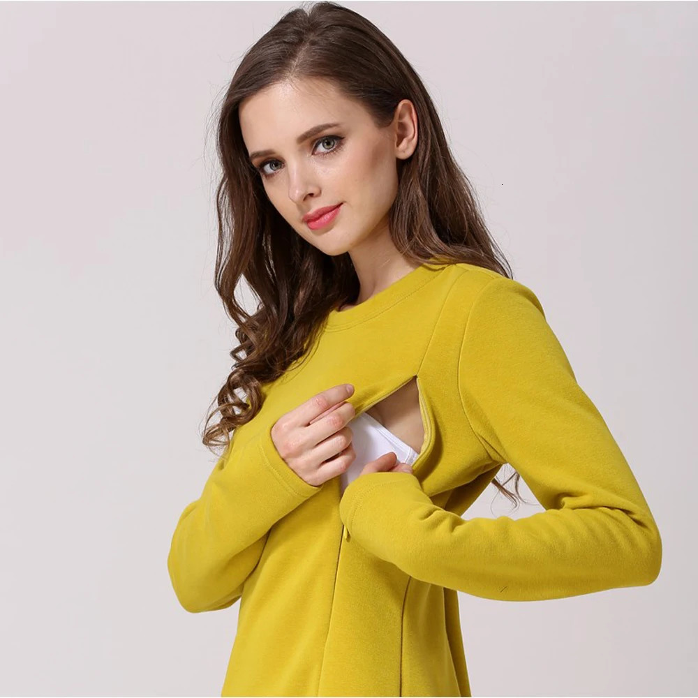 Maternity Clothes Winter Fleece Breastfeeding Hoodie Casual Pregnant Women Sweatshirt Postpartum Lactation T Shirts Nursing Tops 260124