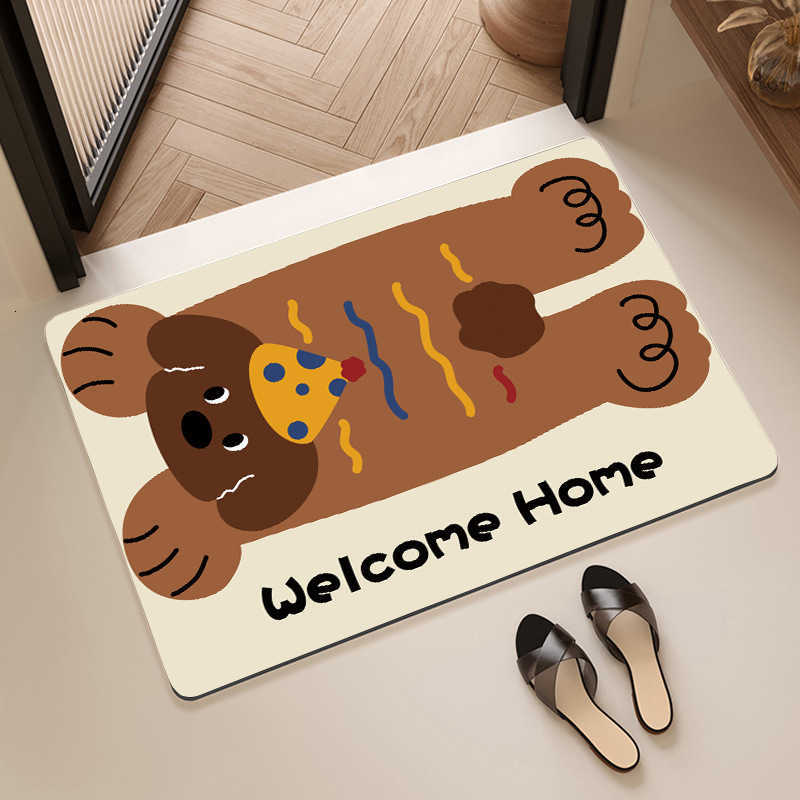 Cartoon cat crystal velvet floor mat bathroom absorbent non-slip quick-drying foot mat dirt-resistant entrance mat easy to maintain S260207