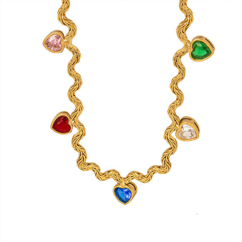 Bohemian Women's Necklace: Korean Japanese style fresh and colorful zircon heart-shaped geometric irregular shape necklace, popular collarbone ne