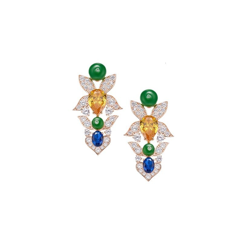 Earrings Butterfly Dress Earrings, Gold-Plated With Pear-Shaped Earrings Yellow Diamonds, Luxurious High-End Women's Floral Cluster Earrings