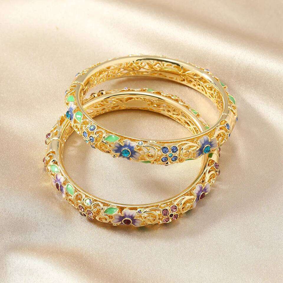 Bracelet Chinese Hand Painted Cloisonne Enamel with Gold Plated Italian Accents and Cubic Zirconia for Wedding Cultural Festival Jewellery High Qualit