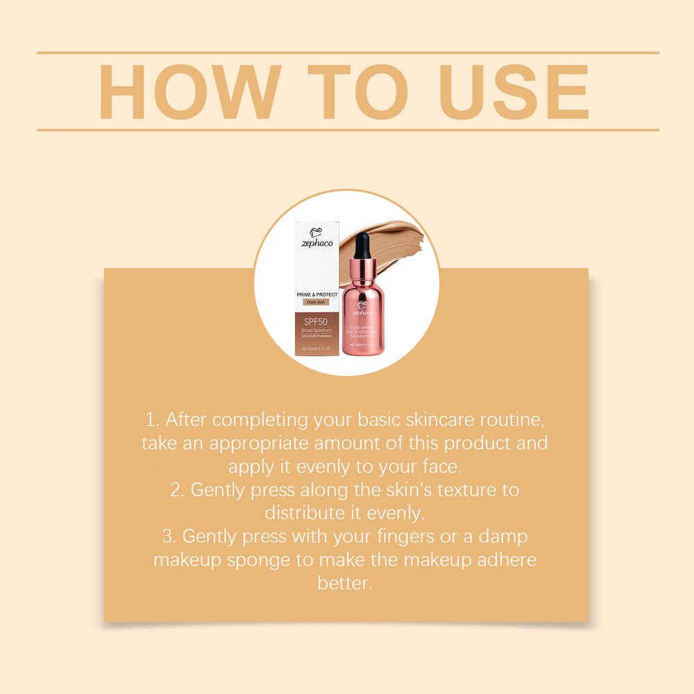 zephoco Dark Skin Tone Protective Color-Changing Lightweight Moisturizing Natural Fit Clear Concealer Foundation