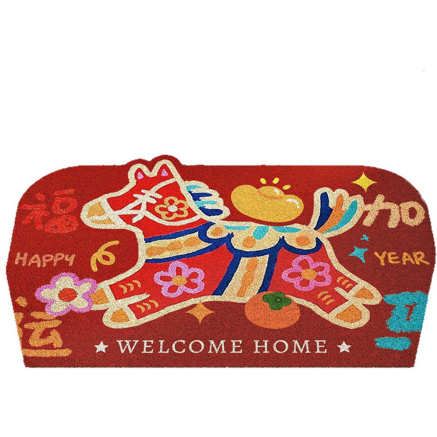 Year of the Horse Red Festive Silk Loop Doormat Wear-resistant Dirt-resistant Foot Mat Dust Removal Non-slip Door Mat Customizable Entryway Doormat S2
