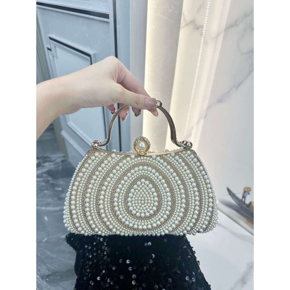 New European And American Style Women S Pearl Evening Banquet Dress Diamond Encrusted Handbag Clutch Wallet Shoulder Crossbody Bag