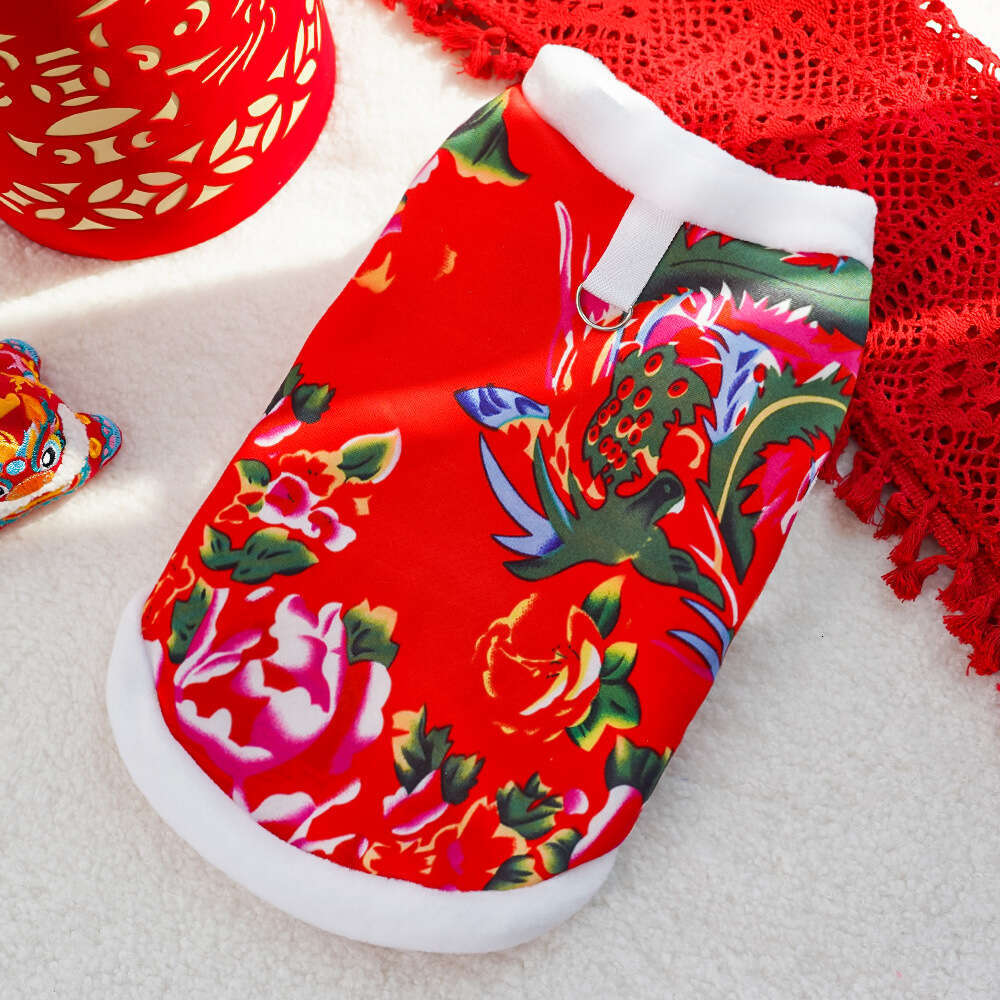 Pet Cat Autumn Winter New Year Dog Clothes Supplies Teddy Bichon Corgi Furry Wholesale Northeast Floral Coat