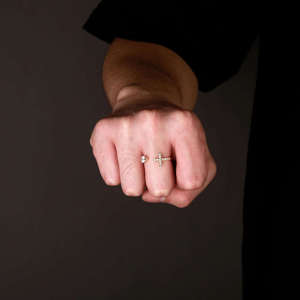 Light Luxury Cross Heart Unisex Versatile Niche Design Simple Fashion Adjustable Open Ring