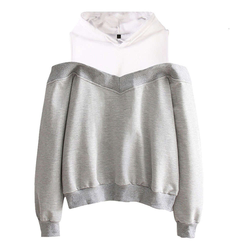 Source Goods Can Print Logo Spring And Autumn New Casual Versatile Loose Solid Color Off-Shoulder Hooded Sweatshirt Women's Jacket