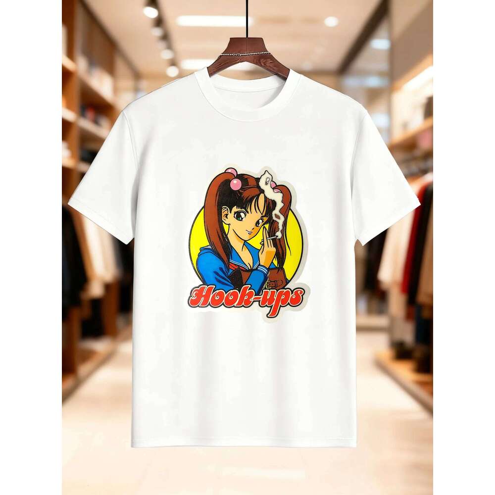 New Arrival Fashion Anime Print T-Shirt Men's Cotton Comfortable Breathable Casual Stylish Creative Donut Smoke Girl Sticker Des X260209