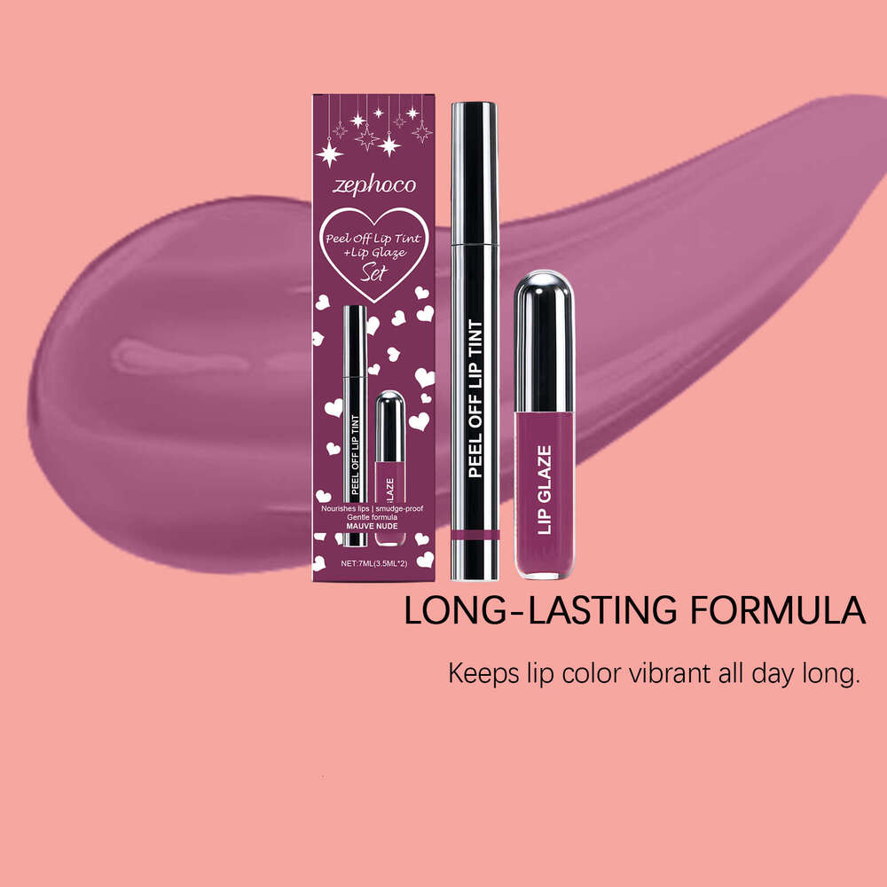 zephoco Purple Red Peel-Off Liner and Glaze Set Matte Texture Gentle Feel Fashionable Lip Color