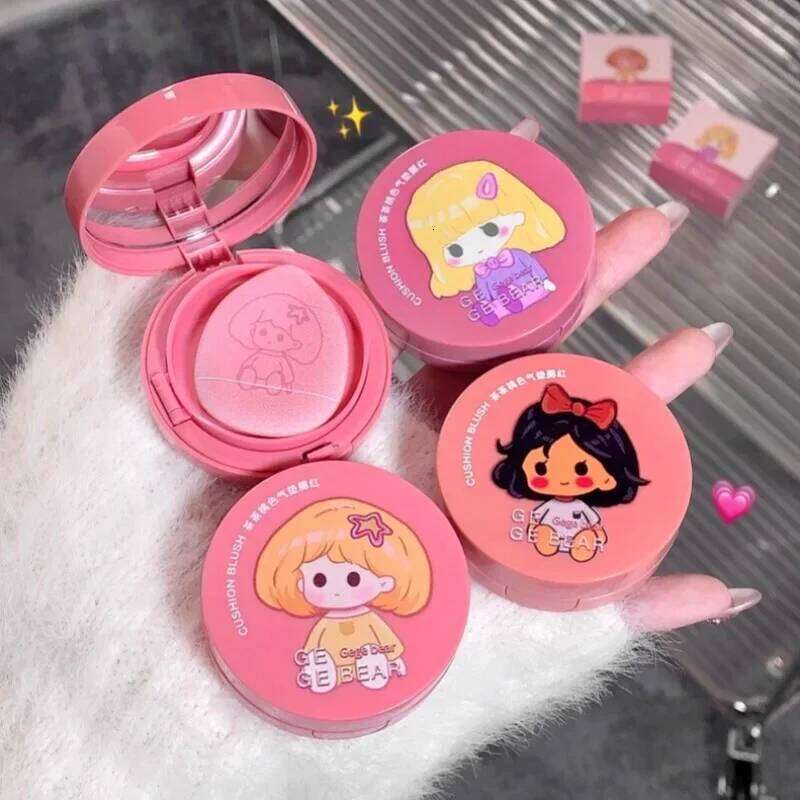 Gege Bear Cushion Blush Tea Peach Color, Natural Rosy Cheeks Makeup for Women, Valentine's Day Gift, Long Lasting & Portable Cos 26L0209