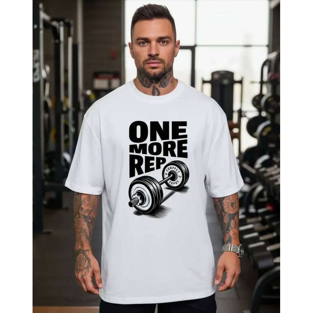 Men's T-Shirt Vintage Funny Gym Workout ONE MORE REP Weightlifting Women Streetwear Cotton Oversized Tees Short Sleeve Loose Top X260209