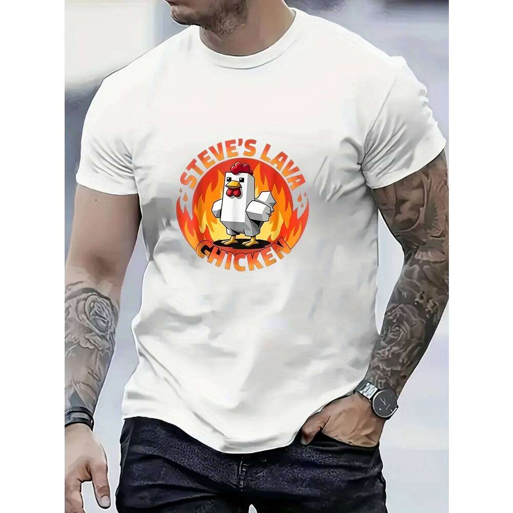 Men's Steve Lava Chicken Pattern Comfortable Summer Street Casual Wear Printed T-shirt X260209