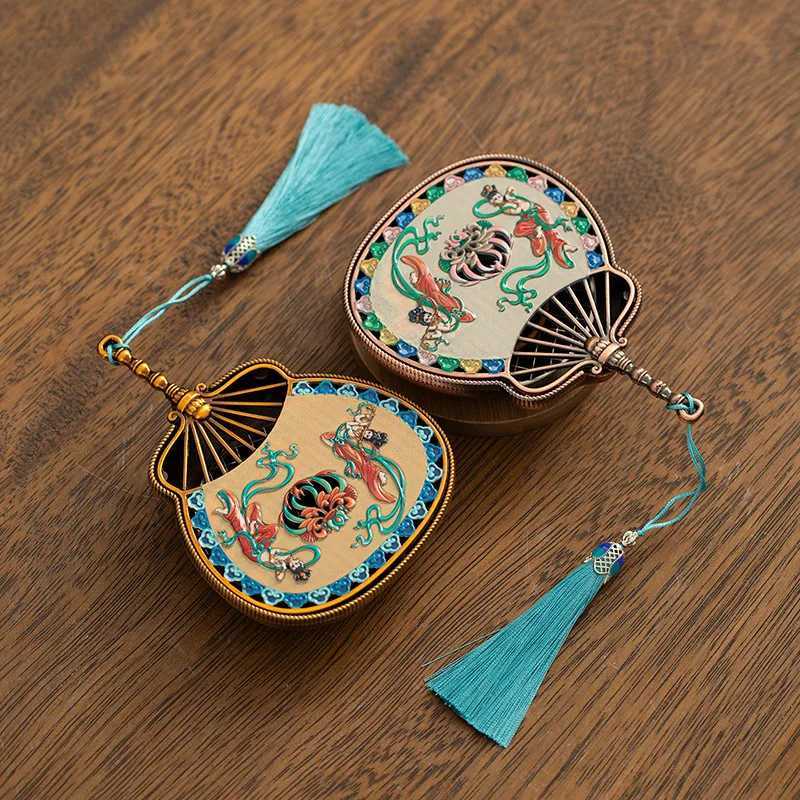Dunhuang Enamel Incense Burner Pipa Fan Antique Sandalwood Incense Burner Aromatherapy Stove Home Desktop Decoration Ornament C260209