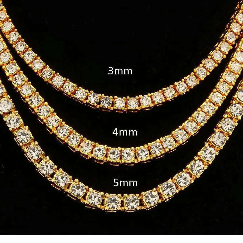 Designer mens hiphop chains dia one row tennis hip hop jewelry necklace 3mm 4mm sier rose gold crystal chain necklaces 55