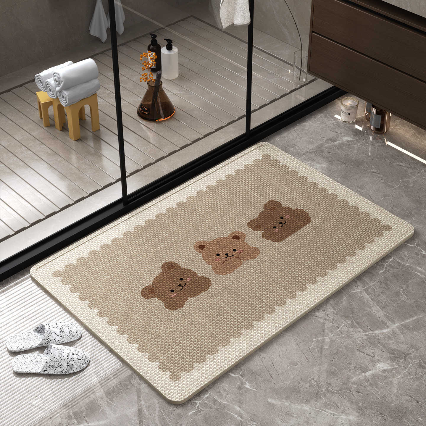 Simple linen rubber-soled entrance mat decorative entryway doormat bathroom floor mat dirt-resistant and wear-resistant mat S260207