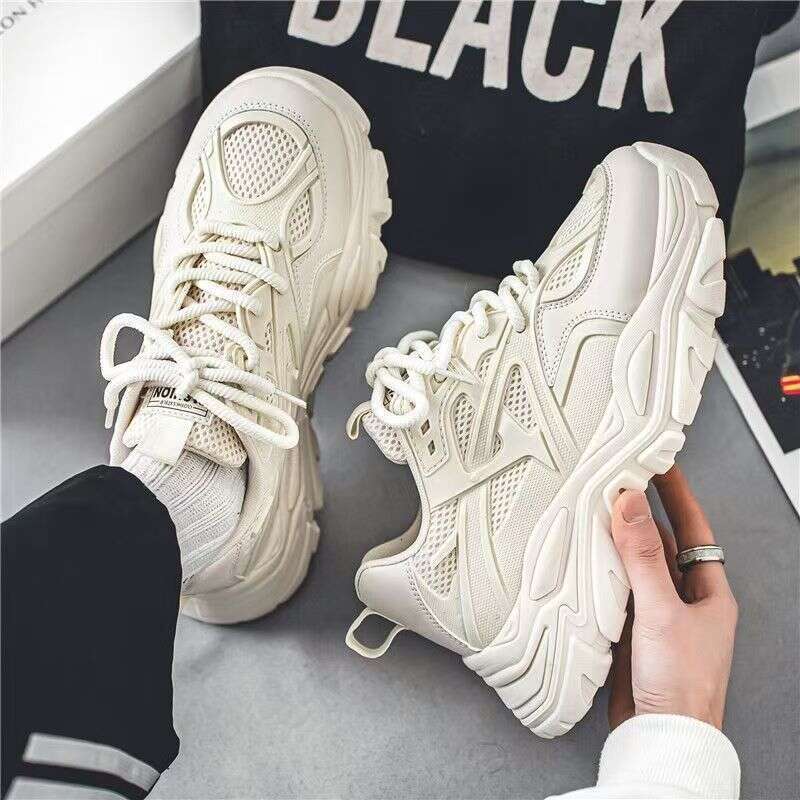Men's 2025 New Winter Breathable Mesh Casual Thick Sole Non-Slip Versatile White Height-Increasing Sports Dad Trendy Shoes