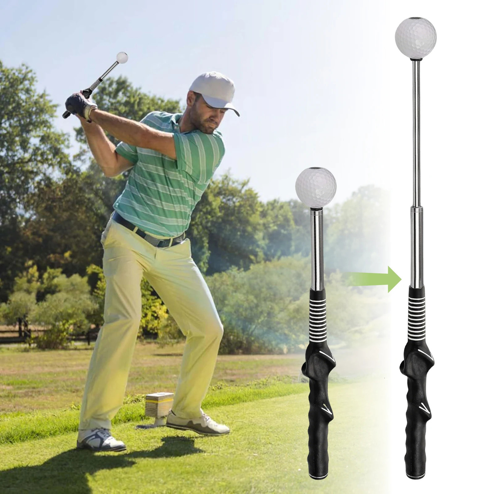 Retractable Golf Swing Trainer with Click Feedback Anti-Slip Rubber Grip Foldable Golf Practice Aid for Indoor Outdoor Training 260206