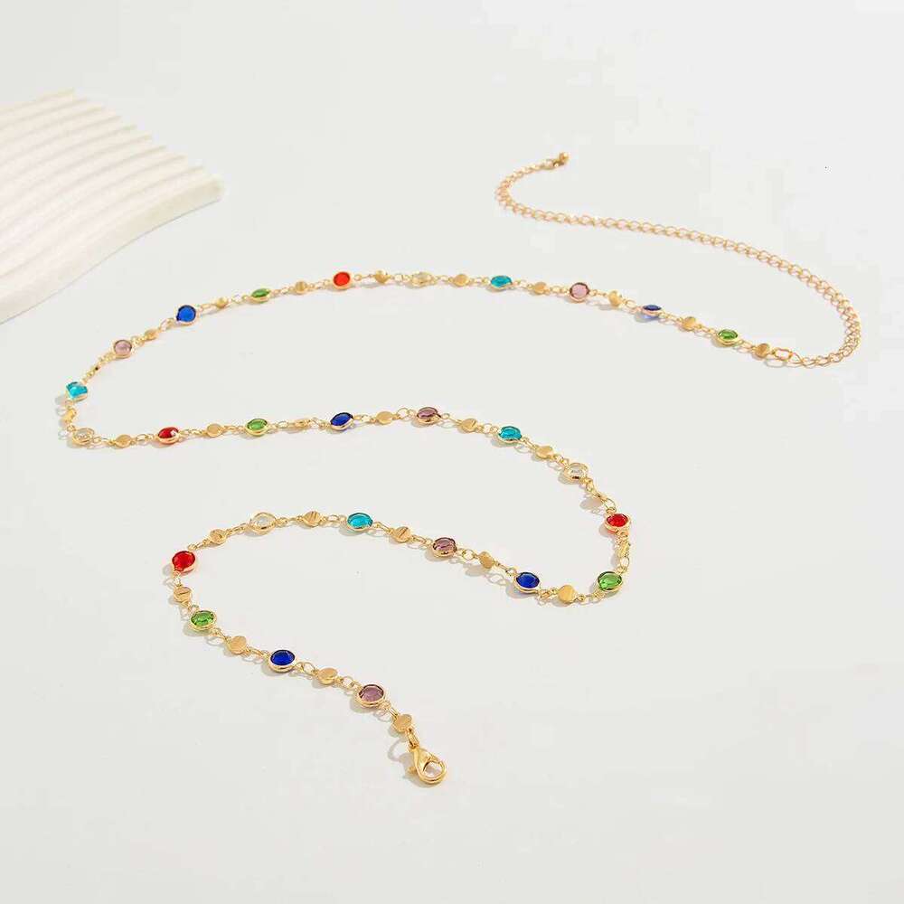 Simple Colorful Geometric Crystal Waist Belly for Women 2025 Trendy Bikini Thin Belt Chain Body Jewelry X260209