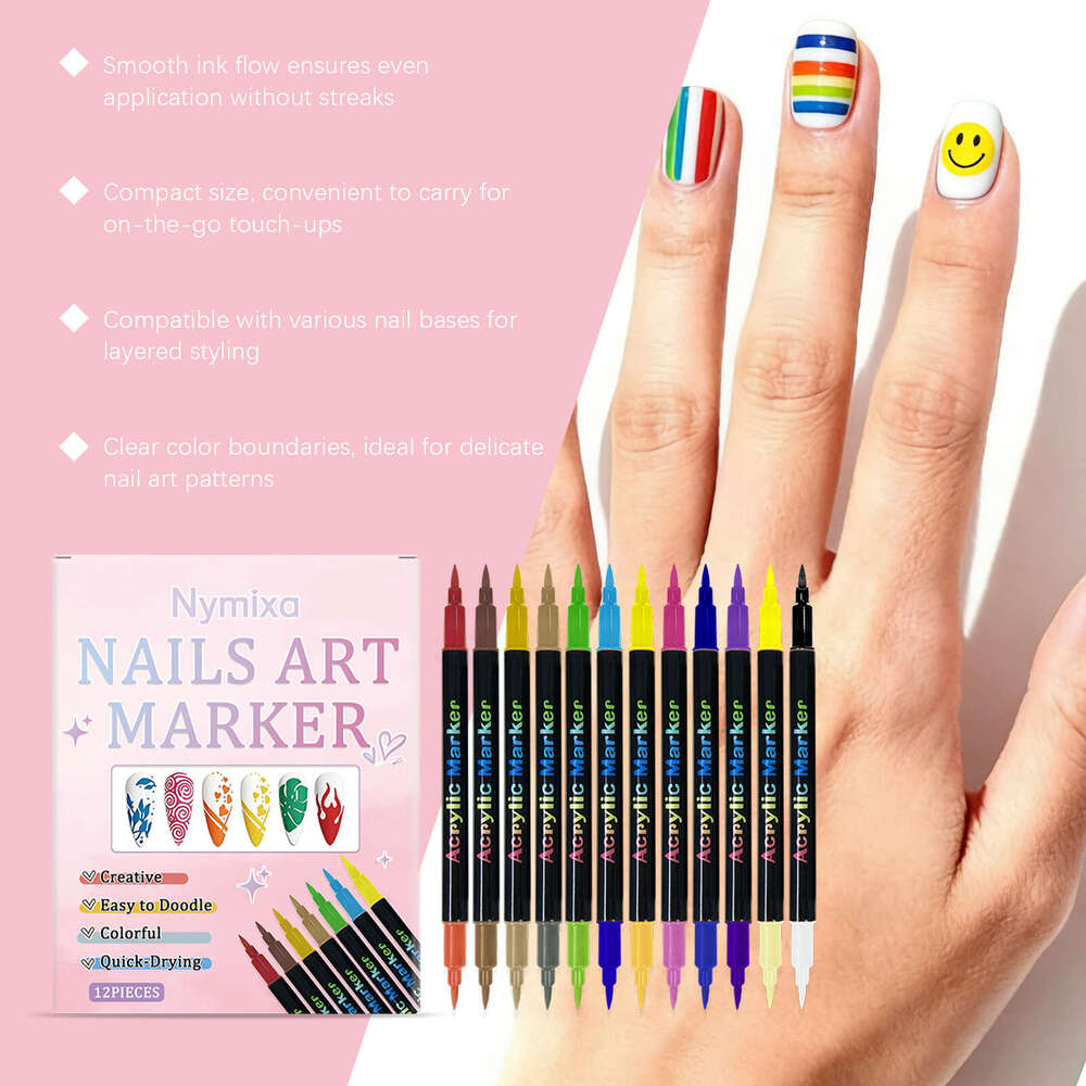 Nymixa Double-Headed DIY Pen Creative Hand-Painted Cover Colorful Pattern Nail Art Set