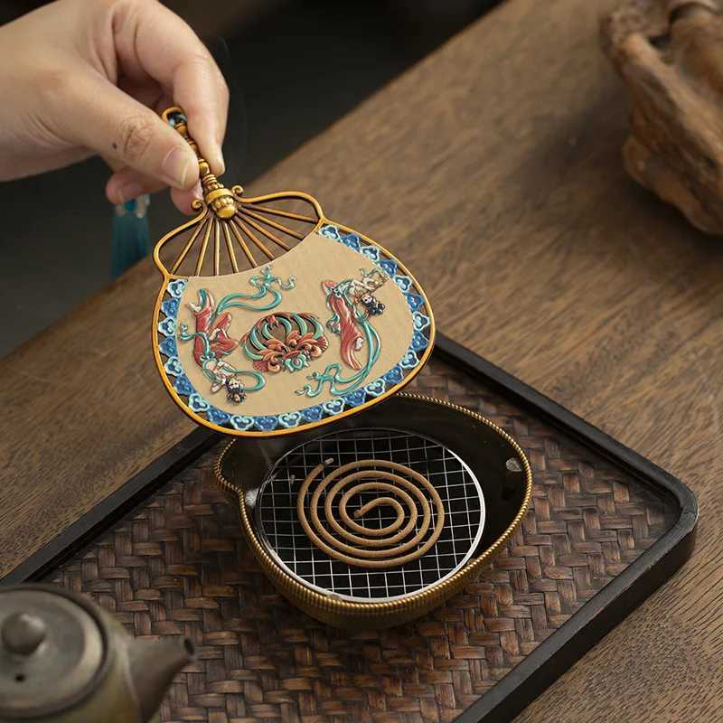 Dunhuang Enamel Incense Burner Pipa Fan Antique Sandalwood Incense Burner Aromatherapy Stove Home Desktop Decoration Ornament C260209