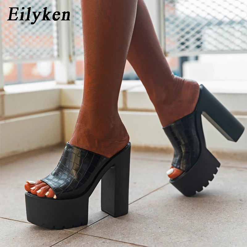 Eilyken Open Toe Women Slippers Fashion Platform Concise Gladiator Party Shoes Female Square High Heels Sandals 260208