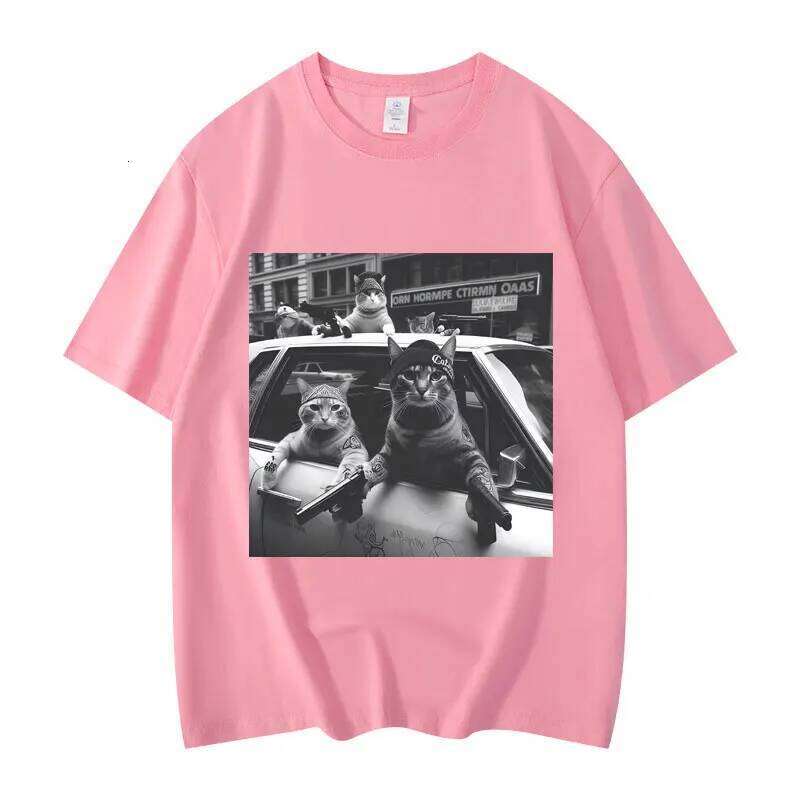 Funny Cat Gang Meme Graphic T Shirts Men's Women's Fashion Vintage Short Sleeve T-shirt High Quality Cotton Oversized T-shirts X260209