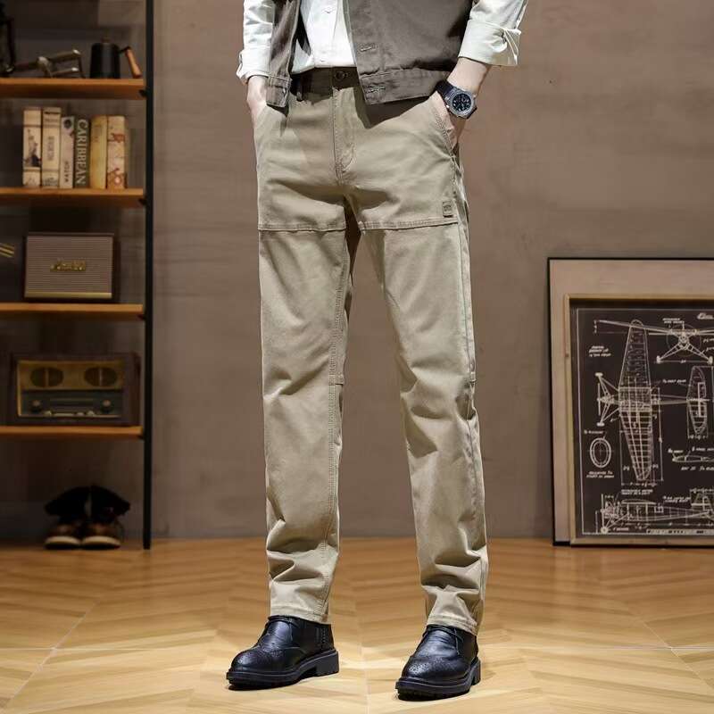 Brand Clothing Men's Work Cargo Pants 97% Cotton Solid Color Wear Korean Jogger Khaki Grey Casual Trousers Male Oversized 38 40