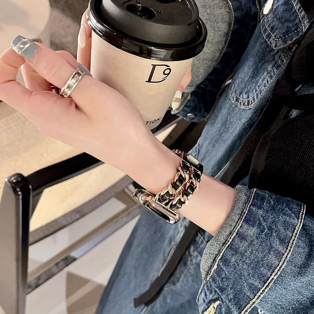 Chunky Double Row Metal Chain Band Bold Fashion Black Sliver Strap for Apple Watch Series 4-10 Ultra SE