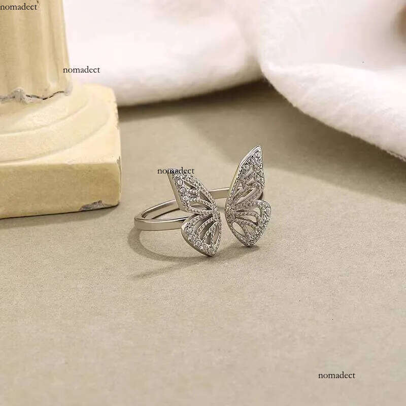 Personality S Sterling Sier Open Cubic Zircon Butterfly Ring for Women 55