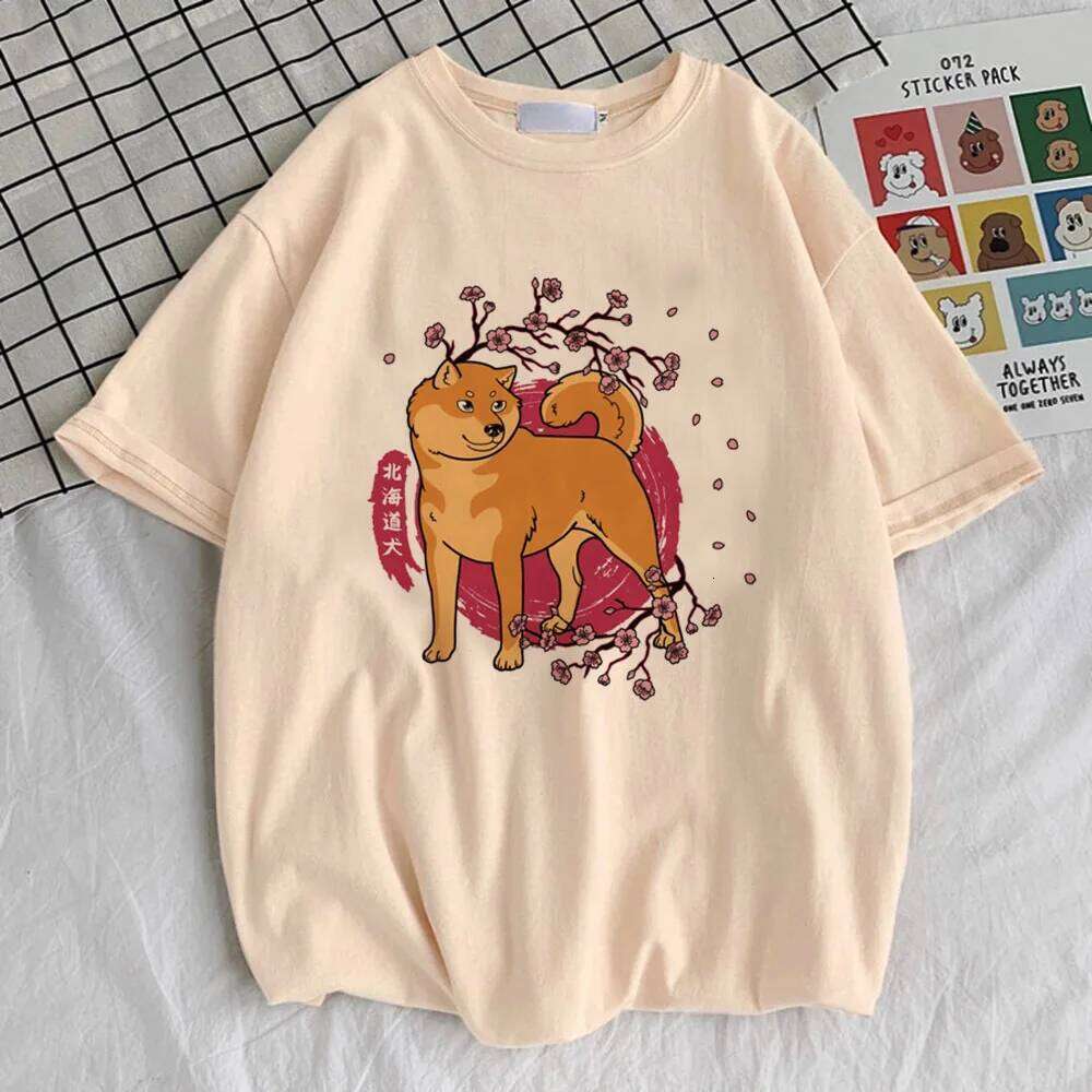 100% cotton T-shirt Shiba Inu T-shirt, women's psychedelic hip-hop Hanbok top, pink retro streetwear, trendy short sleeved shirt X260209