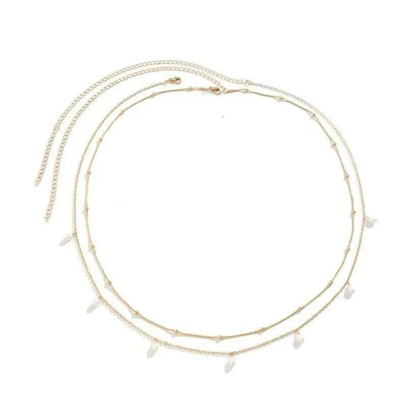 2024 New Trendy Sexy Double Layer Pearl Butterfly Chain for Women Charm Waist Bead Belt Summer Beach Body Jewelry Accessories X260209