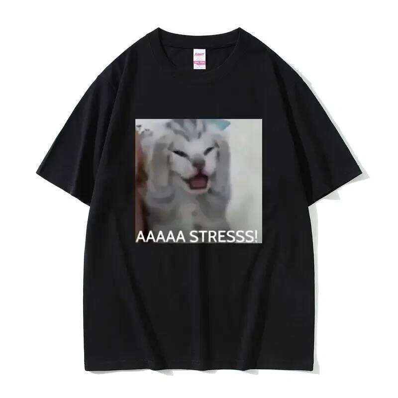 Cute Funny Stressed Cat Meme Tshirt Summer Men Casual Loose Oversized T-shirts Women's Short Sleeve T Shirts X260209