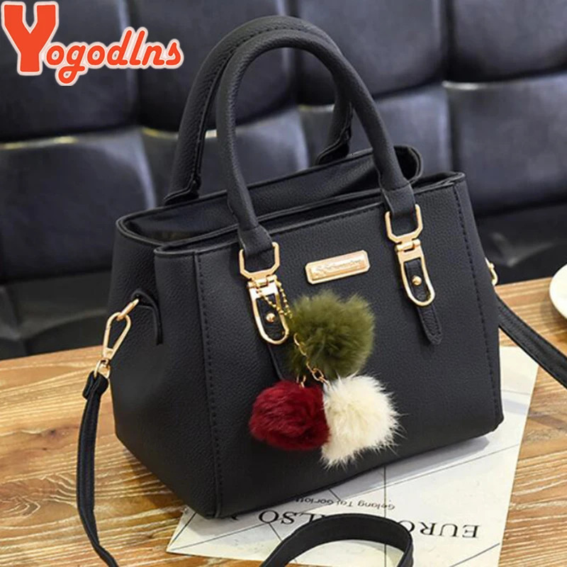 Yogodlns women beading pendant handbag ladies embossed shoulder bag ladies Messenger bag hairball bags high quality bag 260130