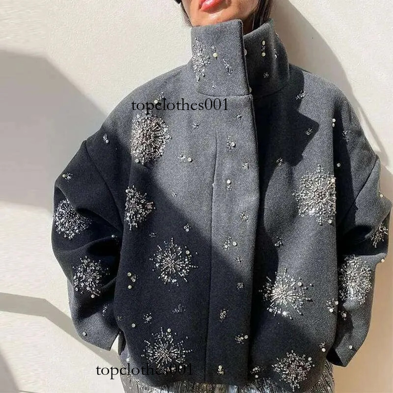 Casual Embroidery Beading Loose Women Coat Lapel Collar Bat Sleeve Solid Wool Blend Jacket 2026 New Lady Luxury Spring Outerwear