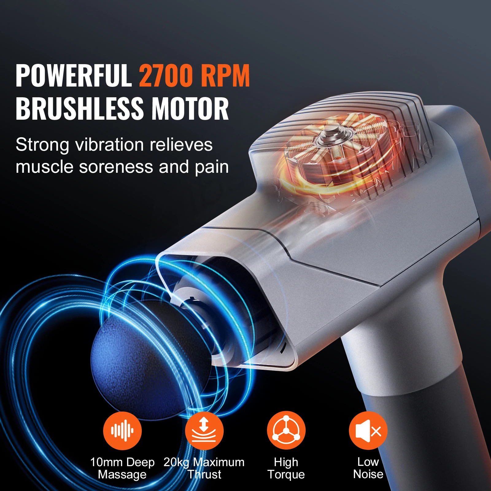 SucceBuy Massage Gun Deep Tissue Percussion Muscle Massager for Athletes w/ 8 Speed Levels 6 Massage Heads 16V 2500mAh Batteries 260129