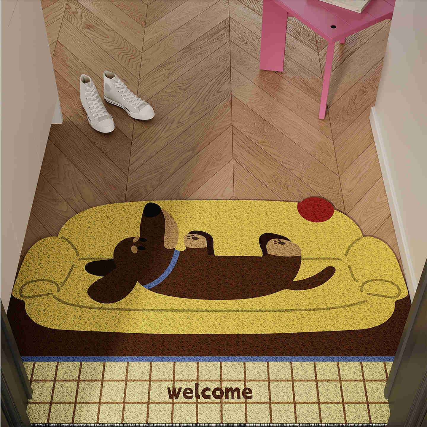 Vintage-style dachshund dog entrance door mat home use dirt-resistant dust-absorbing can be cut to size non-slip foyer mat S260207
