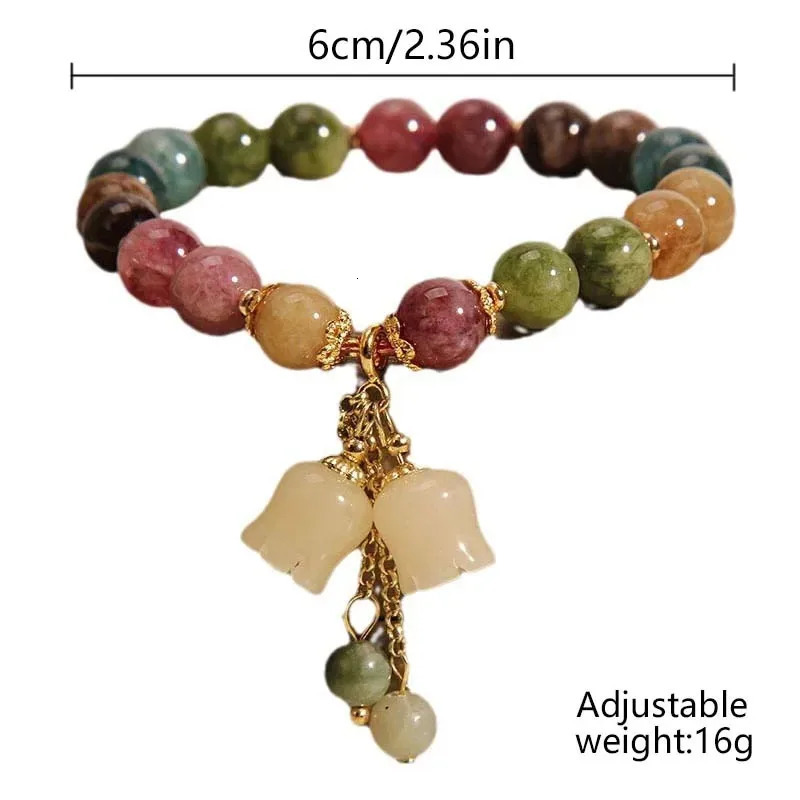 Exquisite Natural Stone Bracelet Elegant Lily of The Valley Flower Pendant Elastic Beaded Bracelets for Women Party Jewelry Gift 260202