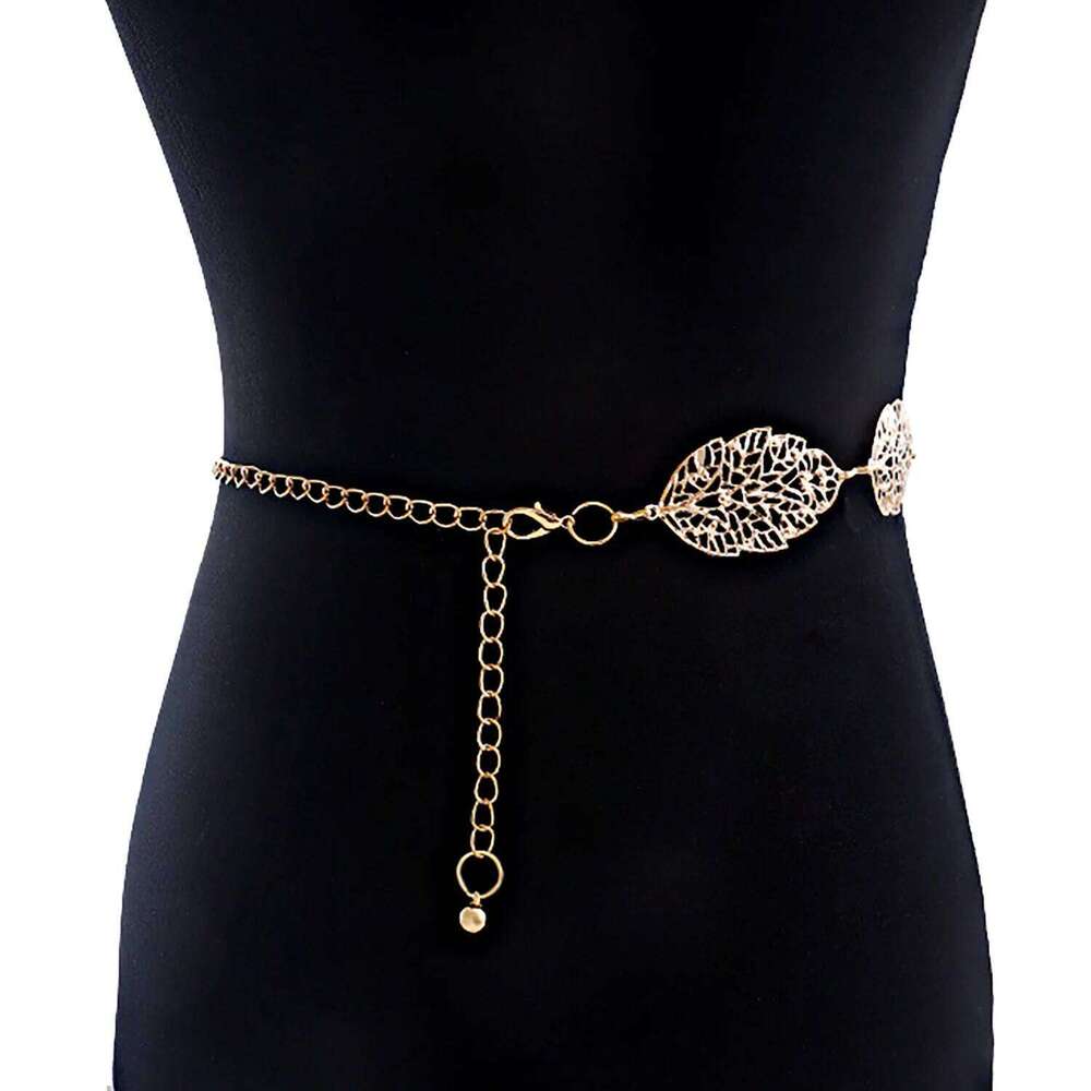 Personalized Metallic Punk Versatile Hollow Leaf Decorative Waist For Women Unique Design Elegant Body Chain X260209