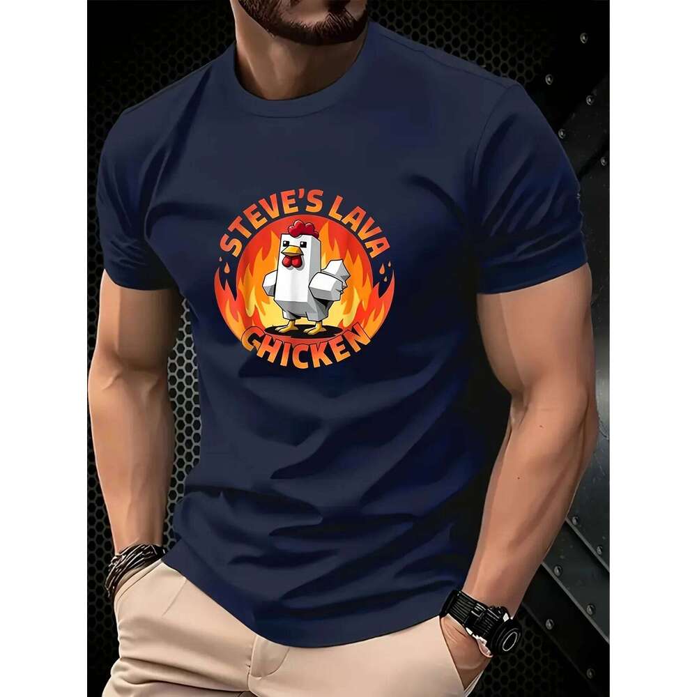 Men's Steve Lava Chicken Pattern Comfortable Summer Street Casual Wear Printed T-shirt X260209