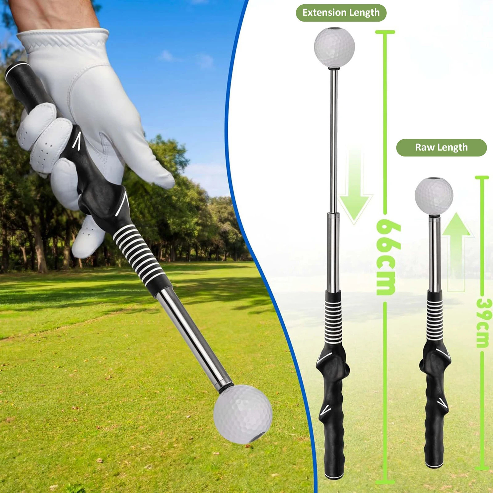 Retractable Golf Swing Trainer with Click Feedback Anti-Slip Rubber Grip Foldable Golf Practice Aid for Indoor Outdoor Training 260206