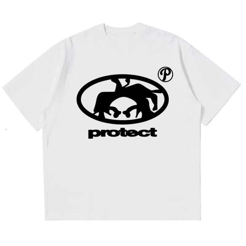Men's 100_ Pure Cotton Top Summer Harajuku Retro Korean Fashion Y2k Street Short Sleeved T-shirt X260209