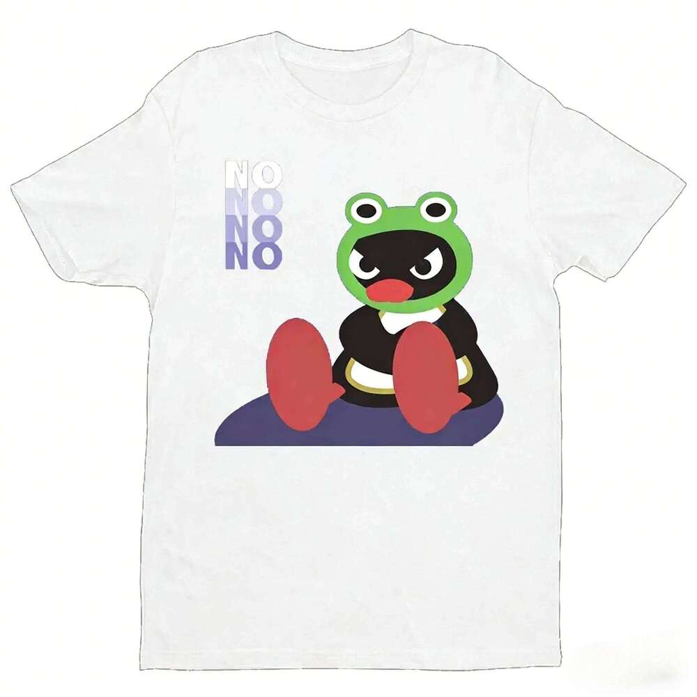 Cute Frog Head Cover Pingu NONONO Tshirt Funny Cartoon Printed Women Men Summer Daily Life Casual Crewneck Cotton Short Sleeve X260209