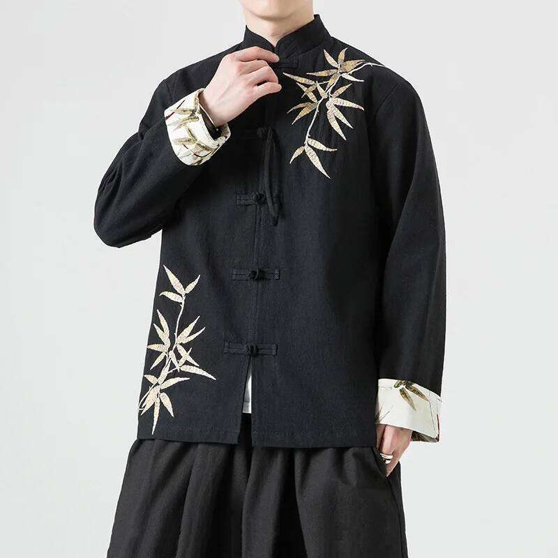 Mardi Hefxessdr Man Embroidery Tang Suit Mandarin Collar Buckle Jacket Plus Size Chinese Traditional Coat Oriental Cotton Kung Fu Shirt