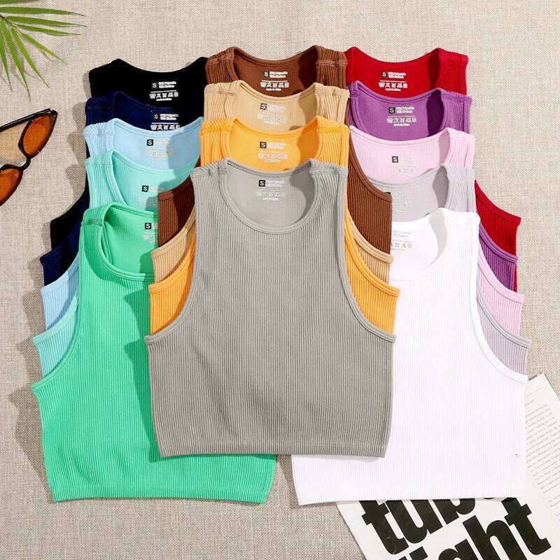 Crop Top Women Solid Basic T-shirts Vest Seamless Streetwear Elastic Rib-Knit Sleeveless Casual Tank Tops Female 26Y0209
